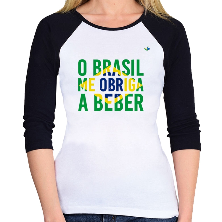 Baby Look Raglan O Brasil me obriga a beber Manga 3/4