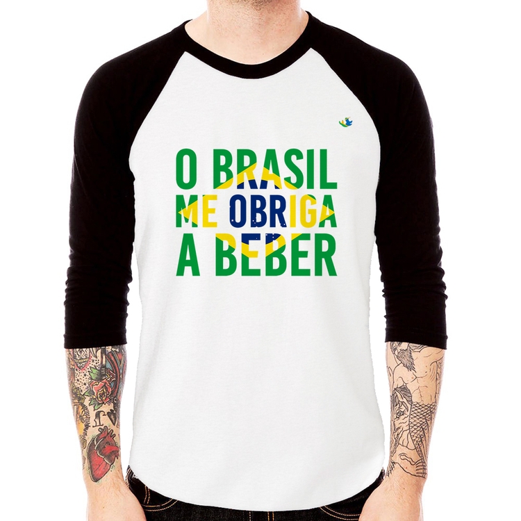 Camiseta Raglan O Brasil me obriga a beber Manga 3/4