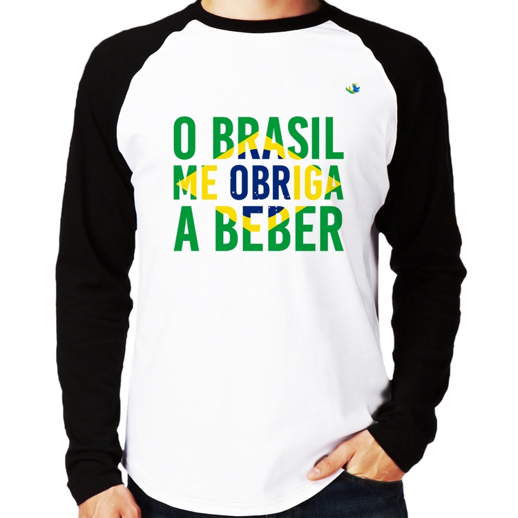 Camiseta Raglan O Brasil me obriga a beber Manga Longa