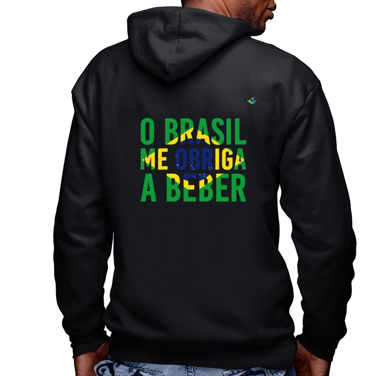 Blusa Moletom O Brasil me obriga a beber Masculina com Capuz e Zíper