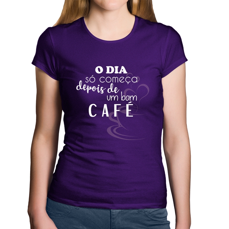 Baby Look Algodão O dia só começa depois de um bom café - Roxa