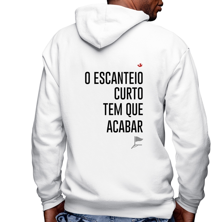 Blusa Moletom O escanteio curto tem que acabar Masculina com Capuz e Zíper - Branca
