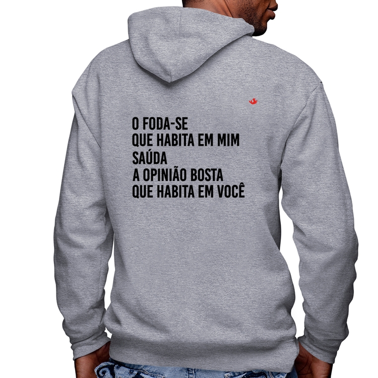 Blusa Moletom O foda-se que habita em mim Masculina com Capuz e Zíper - Mescla