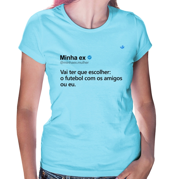 Baby Look O futebol ou eu - Azul Bebê