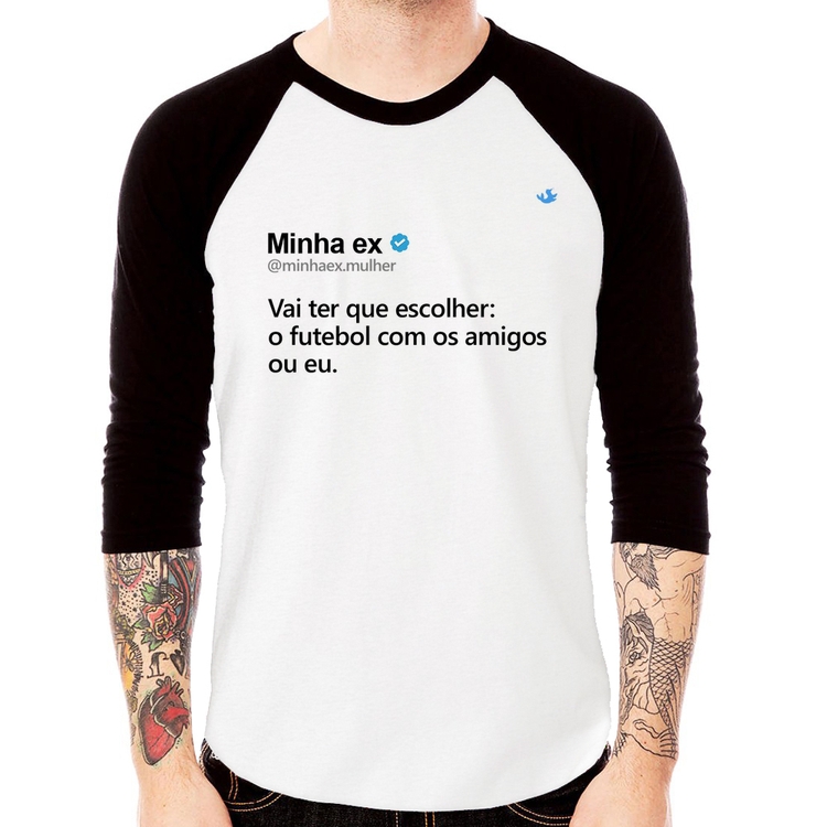 Camiseta Raglan O futebol ou eu Manga 3/4