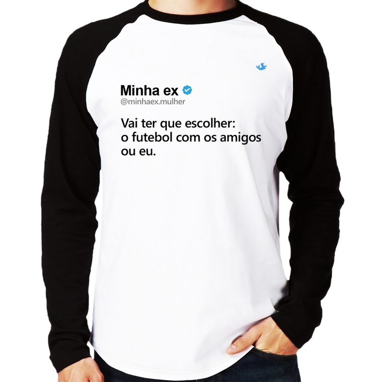 Camiseta Raglan O futebol ou eu Manga Longa