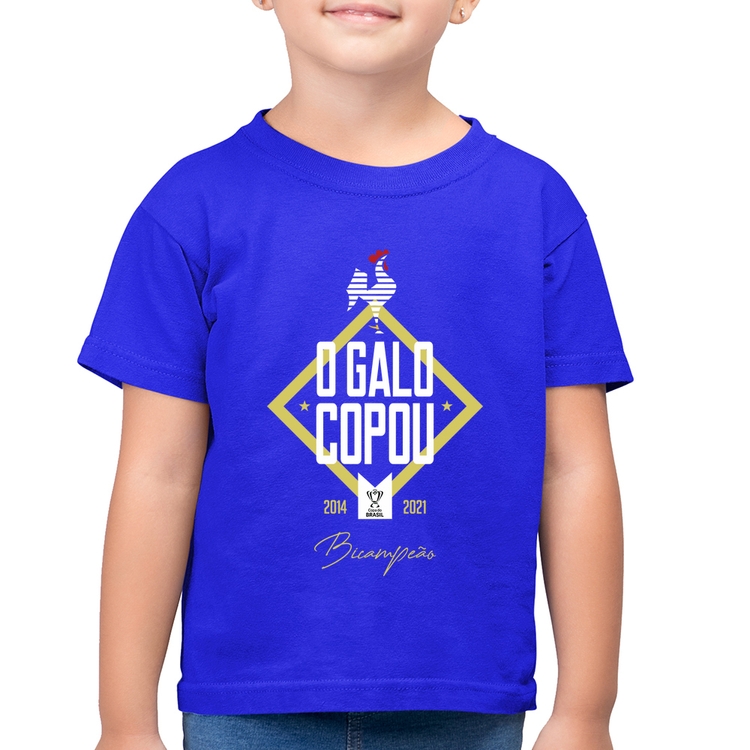 Camiseta Algodão Infantil O Galo Copou! - Azul Royal