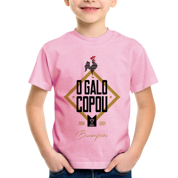 Camiseta Infantil O Galo Copou! - Rosa Bebê
