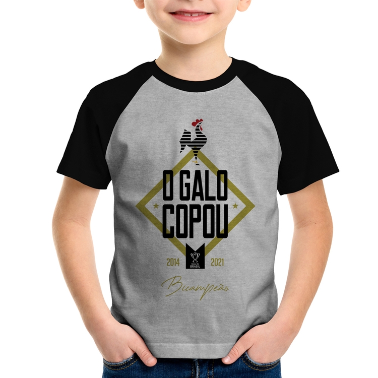 Camiseta Raglan Infantil O Galo Copou! - Cinza/Preto