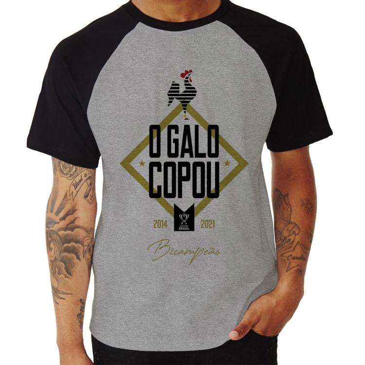 Camiseta Raglan O Galo Copou! - Cinza/Preto