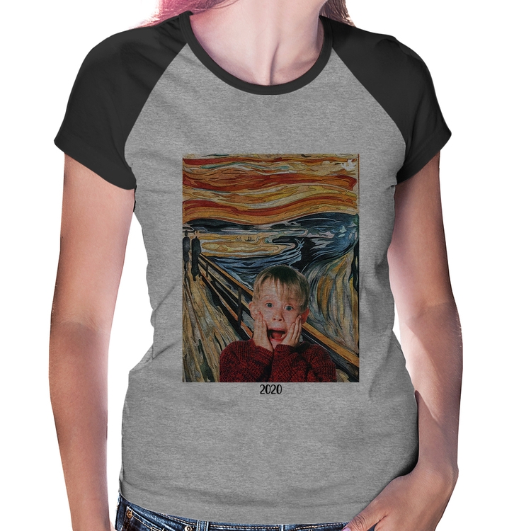 Baby Look Raglan O grito 2020 - Cinza/Preto