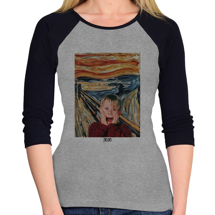 Baby Look Raglan O grito 2020 Manga 3/4 - Cinza/Preto