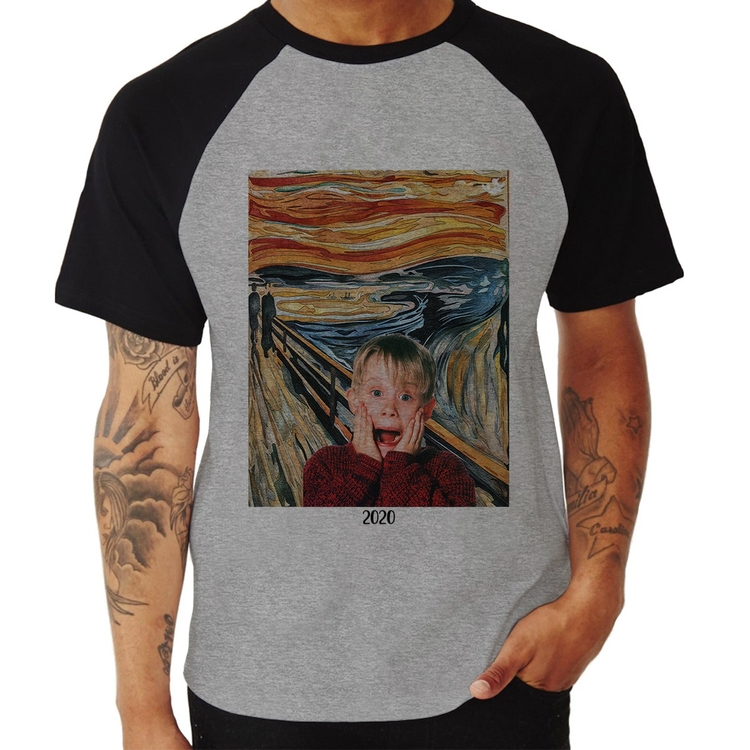 Camiseta Raglan O grito 2020 - Cinza/Preto