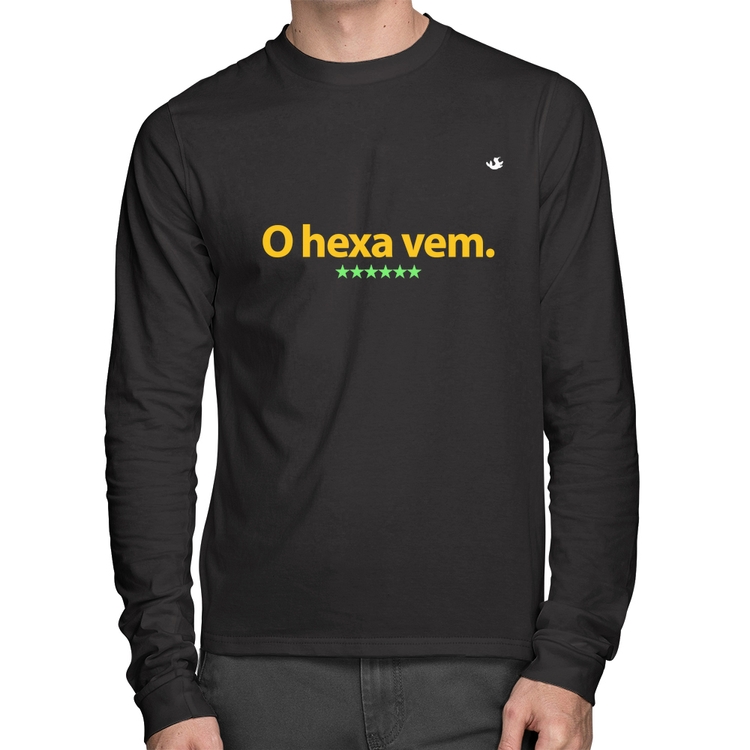 Camiseta Algodão O hexa vem Manga Longa