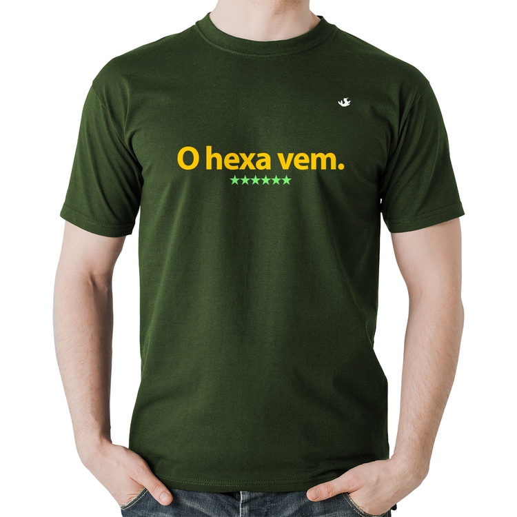 Camiseta Algodão O hexa vem - Musgo