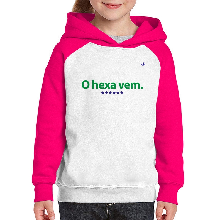 Moletom Infantil O hexa vem - Branco/Rosa