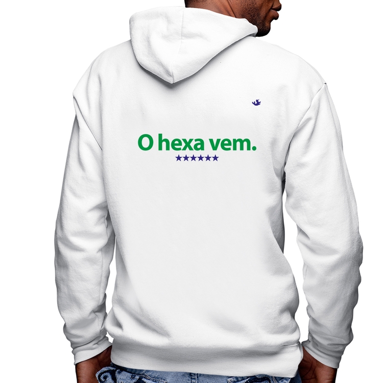 Blusa Moletom O hexa vem Masculina com Capuz e Zíper - Branca