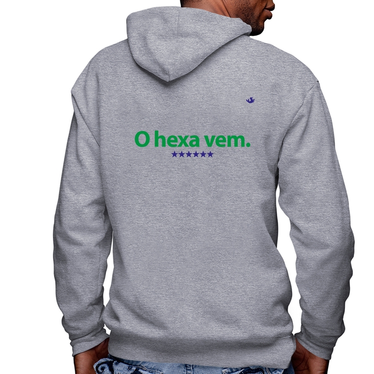 Blusa Moletom O hexa vem Masculina com Capuz e Zíper - Mescla