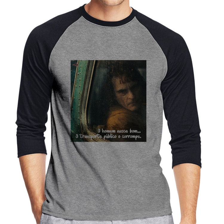 Camiseta Raglan O homem nasce bom, o transporte público o corrompe Manga 3/4 - Cinza/Preto