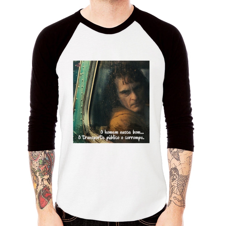 Camiseta Raglan O homem nasce bom, o transporte público o corrompe Manga 3/4
