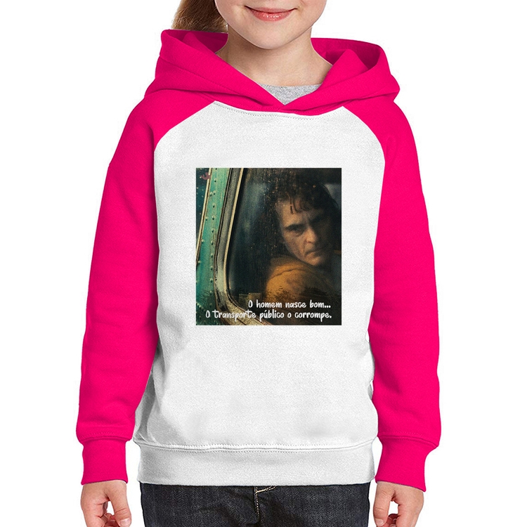Moletom Infantil O homem nasce bom, o transporte público o corrompe - Branco/Rosa