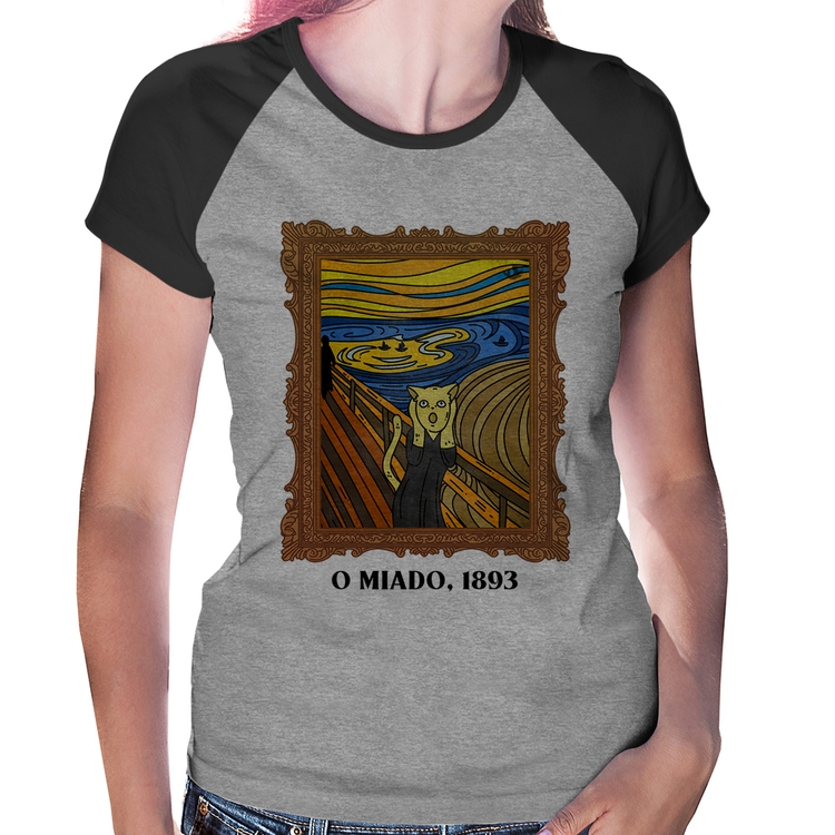 Baby Look Raglan O miado, 1893 - Cinza/Preto