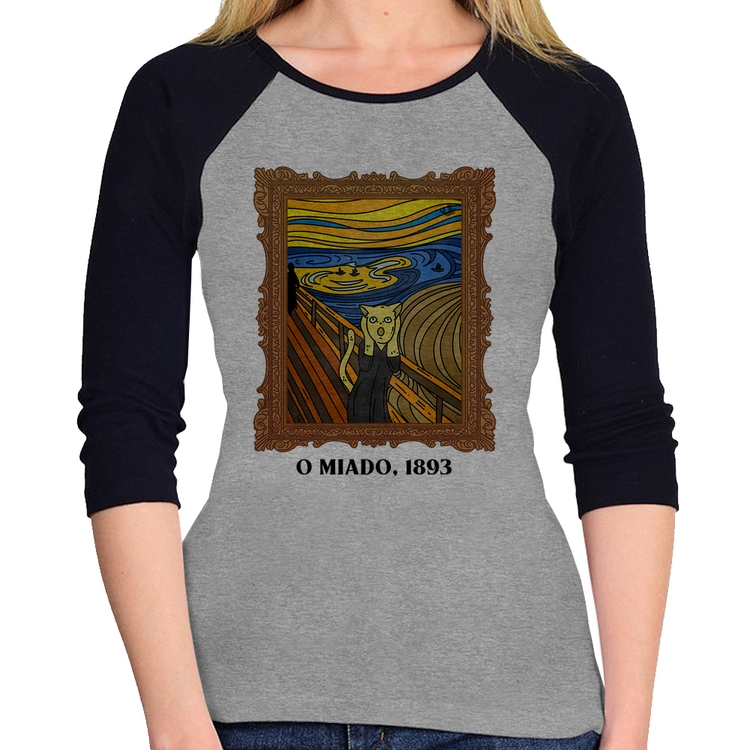 Baby Look Raglan O miado, 1893 Manga 3/4 - Cinza/Preto