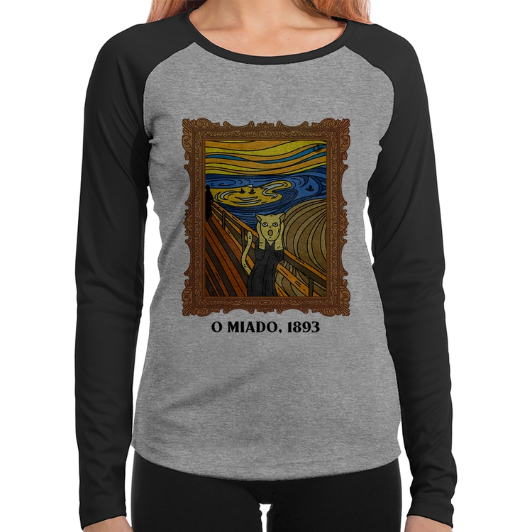 Baby Look Raglan O miado, 1893 Manga Longa - Cinza/Preto