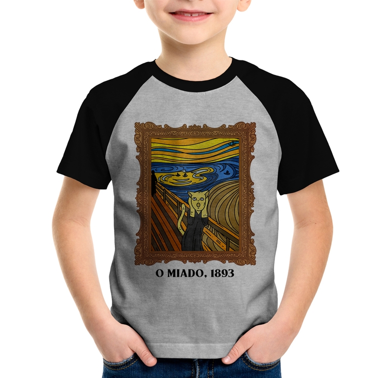 Camiseta Raglan Infantil O miado, 1893 - Cinza/Preto