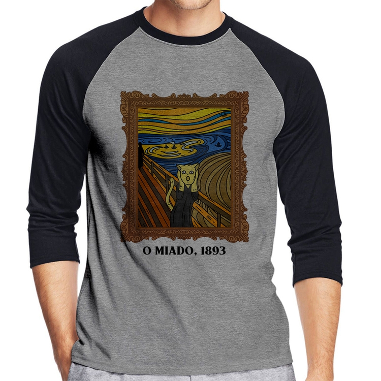 Camiseta Raglan O miado, 1893 Manga 3/4 - Cinza/Preto