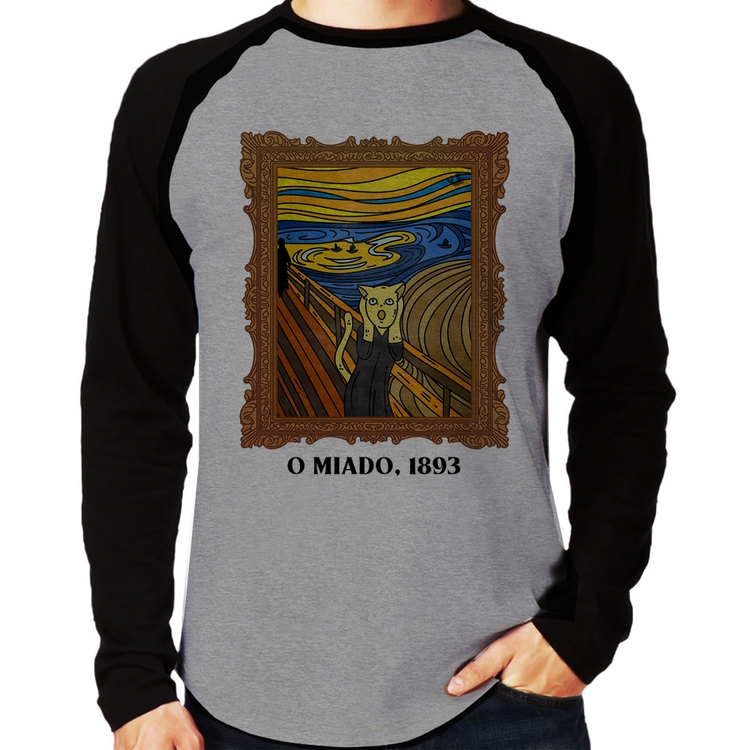 Camiseta Raglan O miado, 1893 Manga Longa - Cinza/Preto