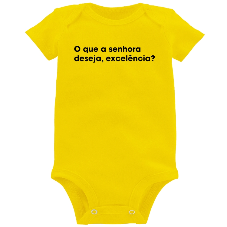 Body Bebê O que a senhora  deseja, excelência? - Amarelo