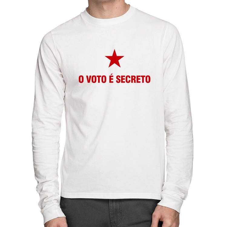 Camiseta Algodão O voto é secreto Manga Longa - Branca