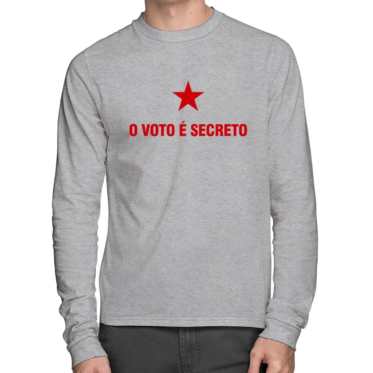 Camiseta Algodão O voto é secreto Manga Longa - Mescla