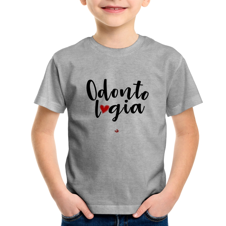 Camiseta Infantil Odontologia por amor - Cinza