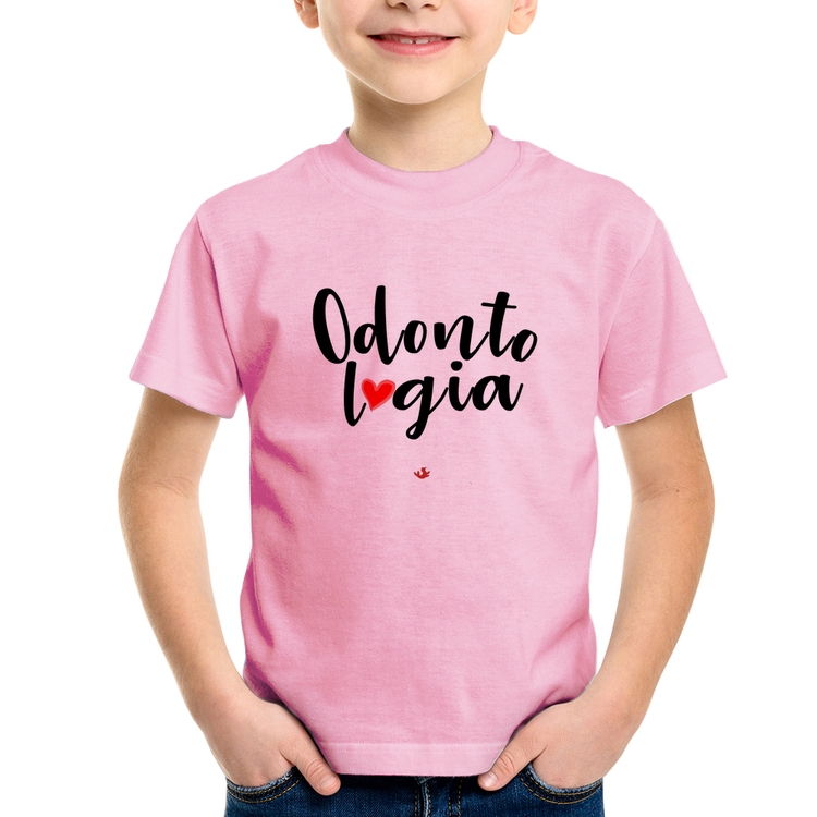 Camiseta Infantil Odontologia por amor - Rosa Bebê