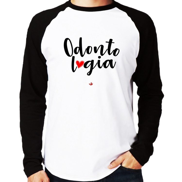 Camiseta Raglan Odontologia por amor Manga Longa