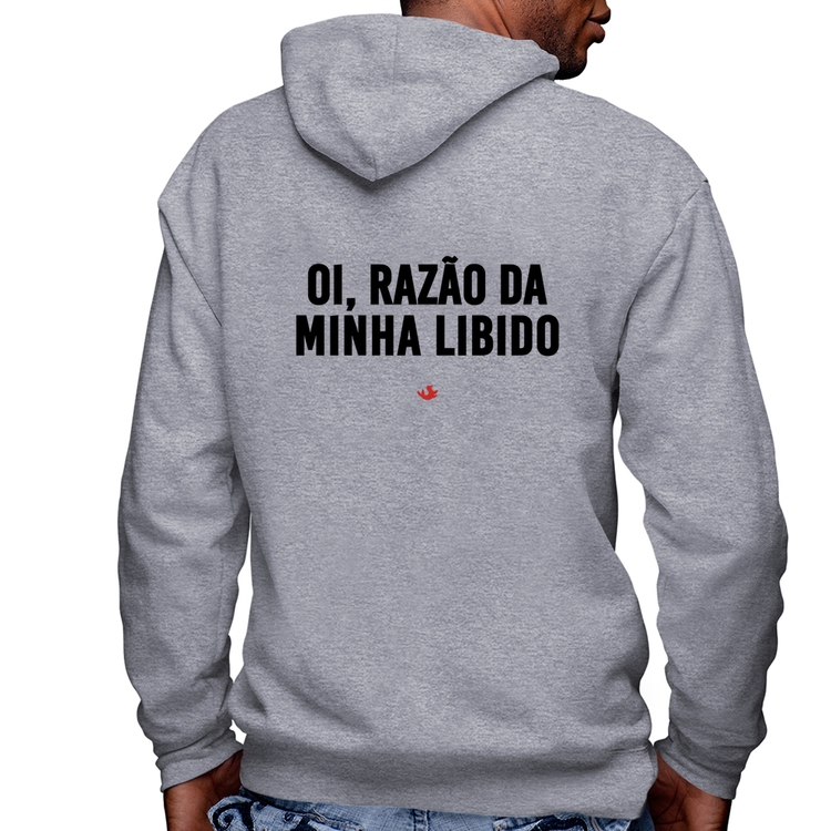 Blusa Moletom Oi razão da minha libido Masculina com Capuz e Zíper - Mescla