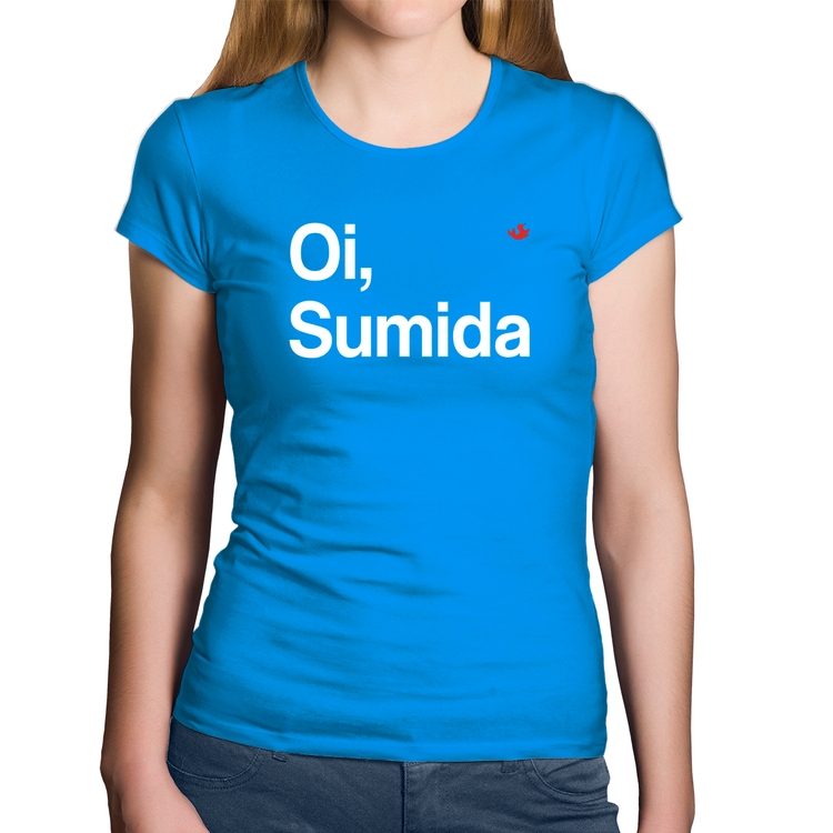 Baby Look Algodão Oi sumida - Azul