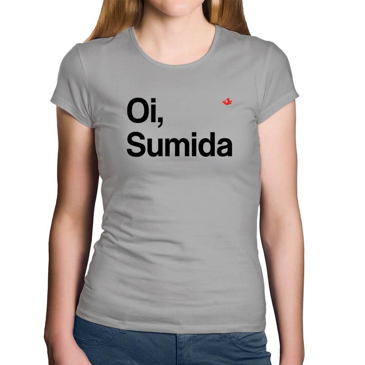 Baby Look Algodão Oi sumida - Cinza