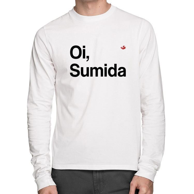 Camiseta Algodão Oi sumida Manga Longa - Branca