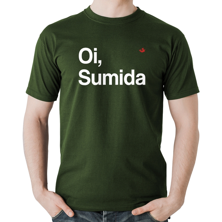 Camiseta Algodão Oi sumida - Musgo