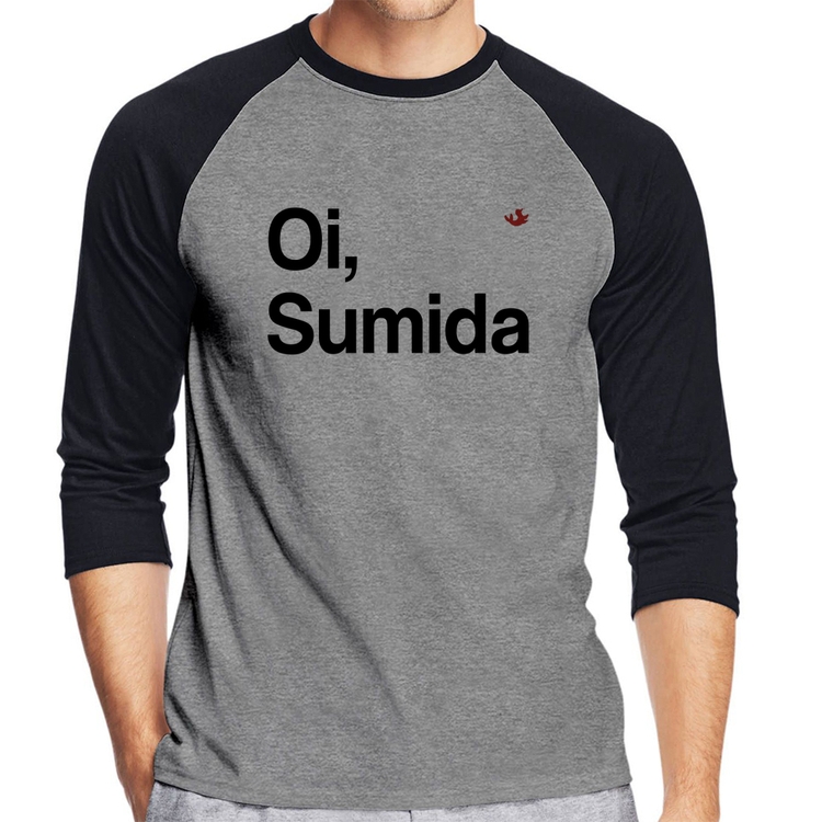 Camiseta Raglan Oi sumida Manga 3/4 - Cinza/Preto