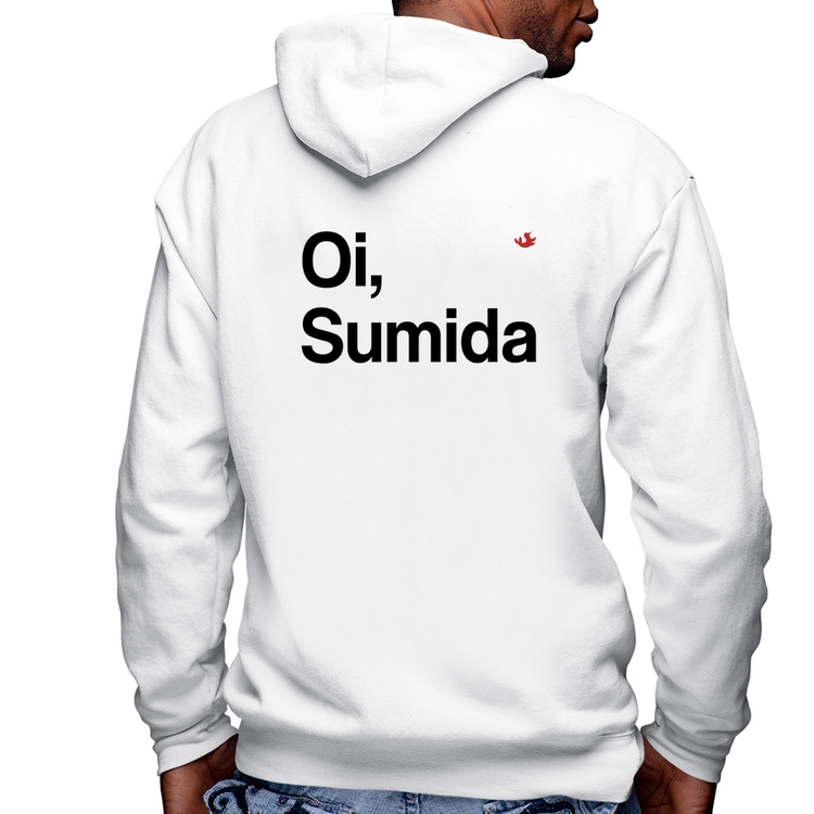 Blusa Moletom Oi sumida Masculina com Capuz e Zíper - Branca