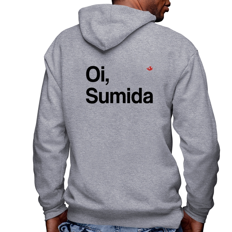 Blusa Moletom Oi sumida Masculina com Capuz e Zíper - Mescla