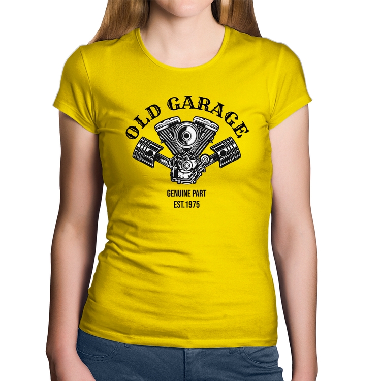 Baby Look Algodão Old Garage Genuine Part Est.1975 - Amarela