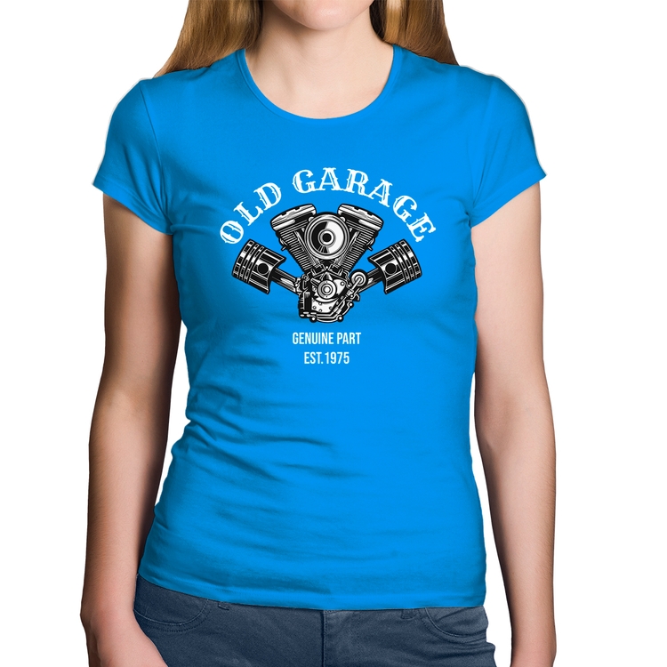 Baby Look Algodão Old Garage Genuine Part Est.1975 - Azul