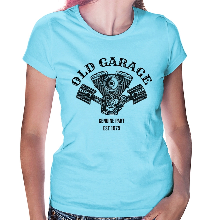 Baby Look Old Garage Genuine Part Est.1975 - Azul Bebê