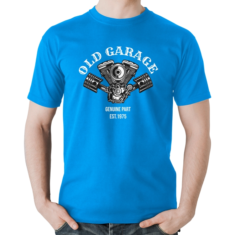Camiseta Algodão Old Garage Genuine Part Est.1975 - Azul