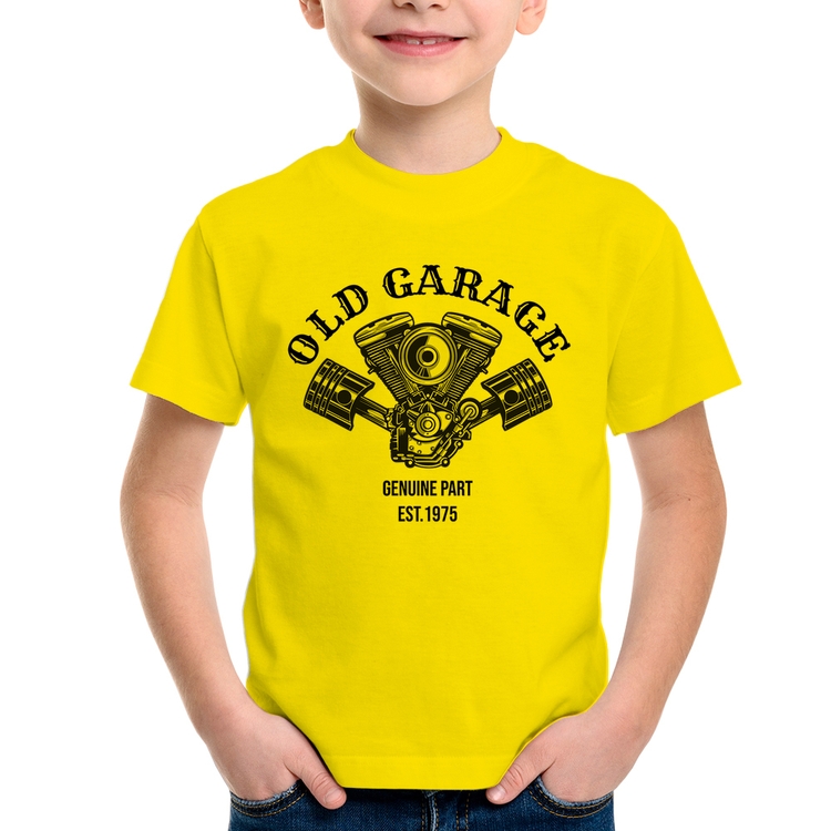 Camiseta Infantil Old Garage Genuine Part Est.1975 - Amarela